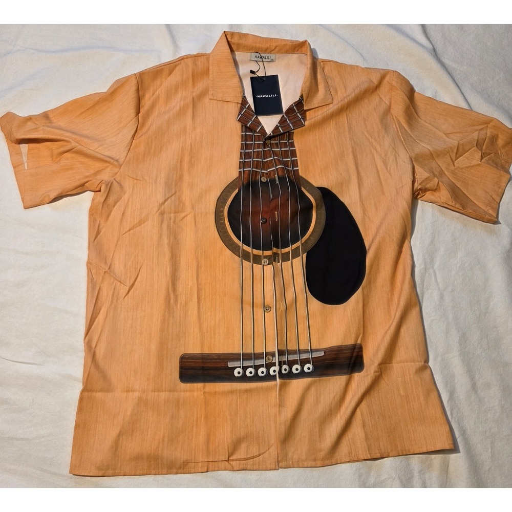 Hawalili Guitar Shirt Mens 2XL NWT Acoustic Guitar Music Graphic Button Up